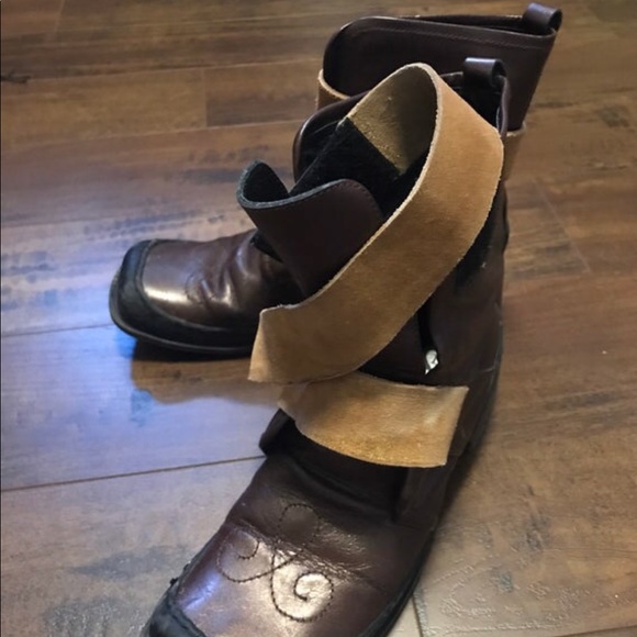 Retro Leather Square Toe Suede Wrap boots - Picture 4 of 5